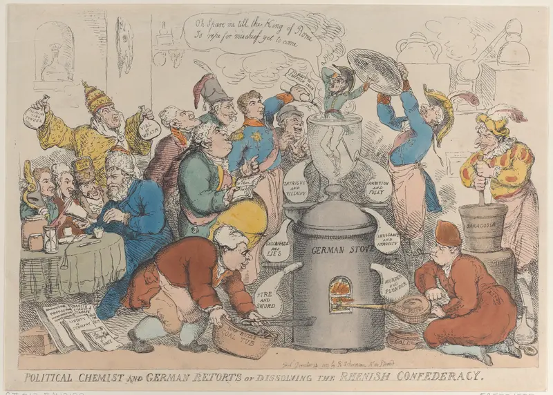 Political Chemist and German Retorts or Dissolving the Rhenish Confederacy Wall Art by Thomas Rowlandson - High-Resolution Digital Print