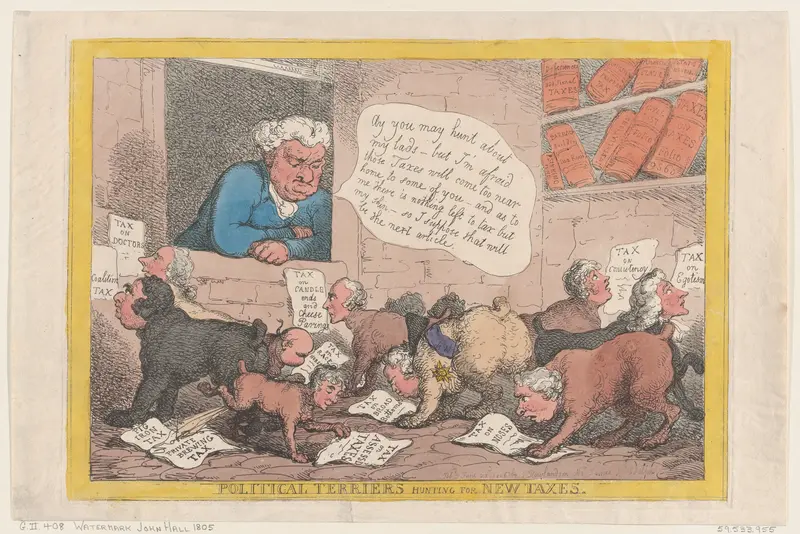 Political Terriers Hunting for New Taxes Wall Art by Thomas Rowlandson - High-Resolution Digital Print