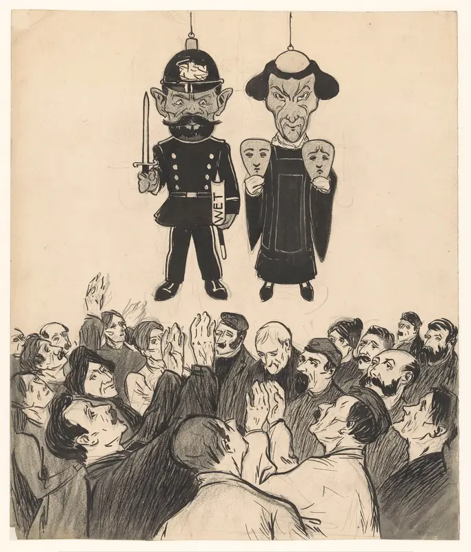 Politieman en pastoor als marionetten Wall Art by Jan de Waardt - High-Resolution Digital Print