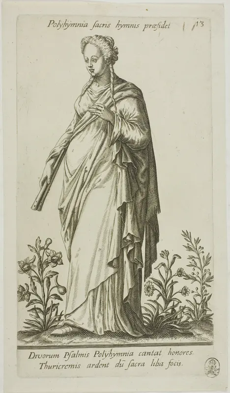 Polyhymnia, Muse of Hymns, plate 13 from Parnassus Biceps Wall Art by Johann Theodor de Bry - High-Resolution Digital Print