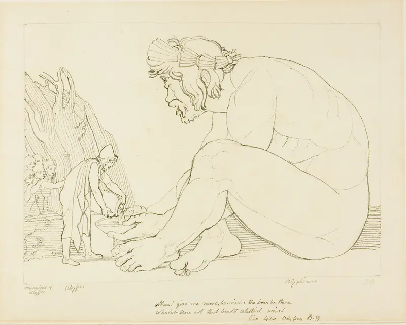 Polyphemus Begging Ulysses for More Wine Wall Art by John Flaxman - High-Resolution Digital Print