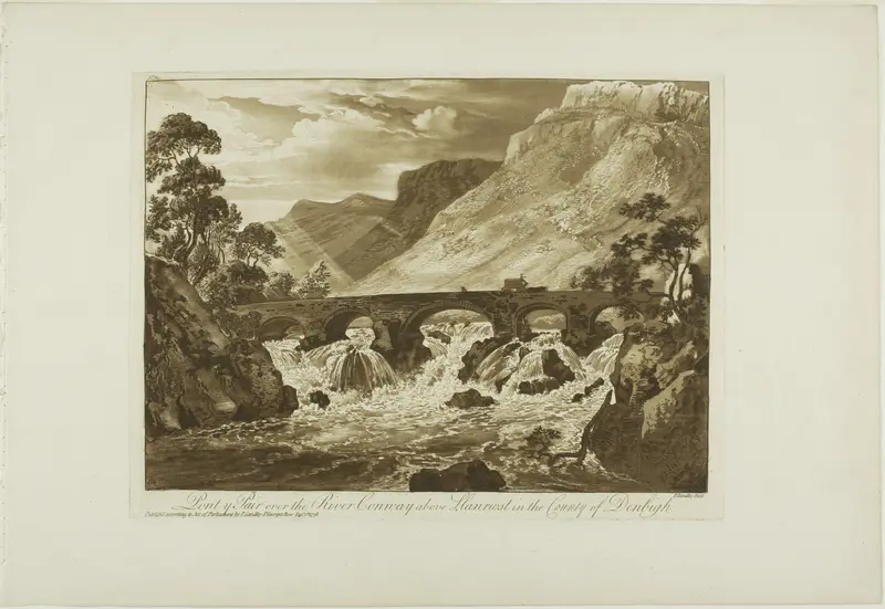Pont y Pair over the River Conway above Llanrwst in the County of Denbigh, plate twelve from Twelve Views in North Wales