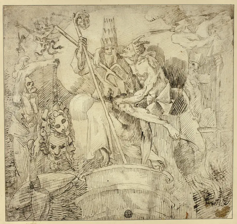 Pope Embraced by Devil Wall Art by Style of John Hamilton Mortimer - High-Resolution Digital Print