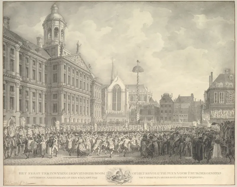 Popular Celebrations in Dam Square, Amsterdam, on 4 March 1795, marking the erection of the Liberty Tree and the success of the Batavian Revolution Wall Art by Daniël Johannes Torman Kerkhoff - High-Resolution Digital Print