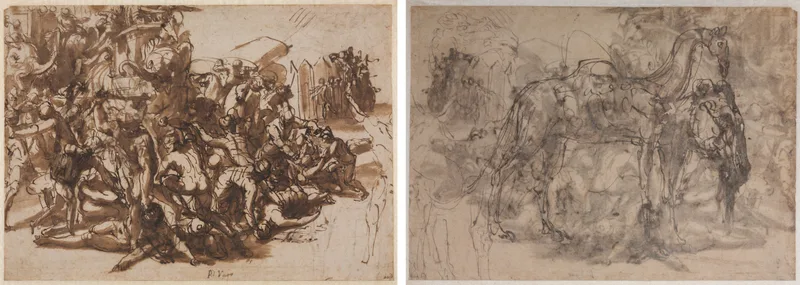 Poros Assailed by the Macedonian Army (recto); Sketches of Animals (verso) Wall Art by Perino Del Vaga - High-Resolution Digital Print