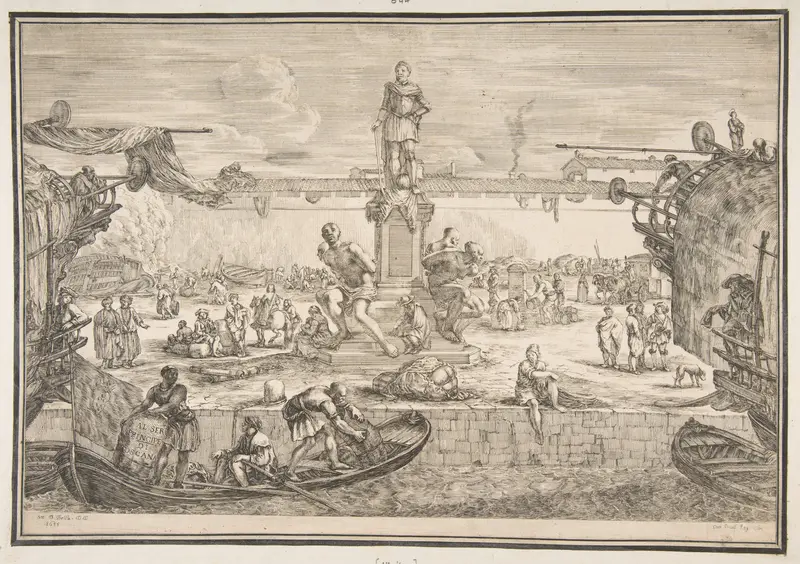 Port of Livorno with Statue of Ferdinand I, from 'Views of the port of Livorno' (Vues du port de Livourne) Wall Art by Stefano della Bella - High-Resolution Digital Print