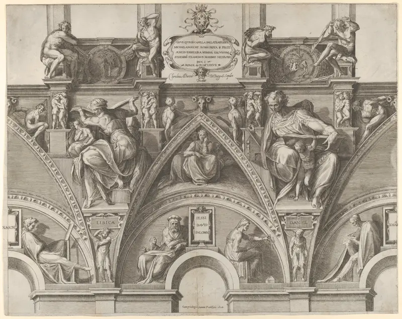 Portion of the Ceiling of the Sistine Chapel with the Libyan Sibyl, Prophet Daniel, Jesse, David, and Solomon, from Sibyls and Prophets from the Sistine Chapel Vaults