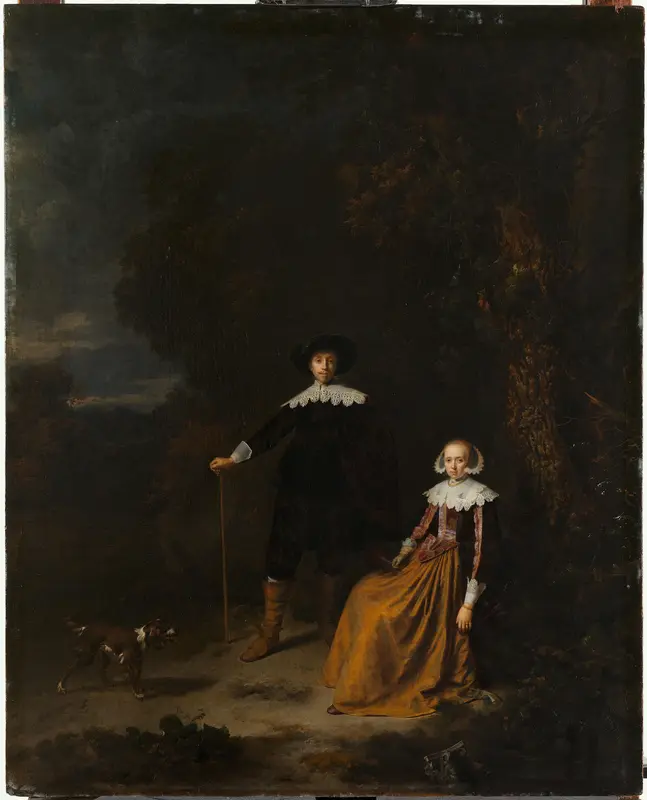 Portrait of a Couple in a Landscape Wall Art by Nicolaes Pietersz Berchem - High-Resolution Digital Print