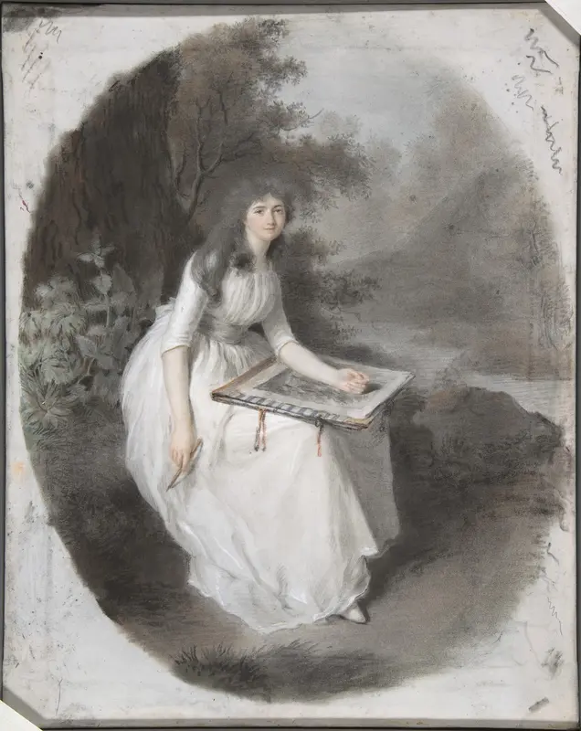 Portrait of a Seated Young Lady Drawing under a Tree Wall Art by Firmin Massot - High-Resolution Digital Print