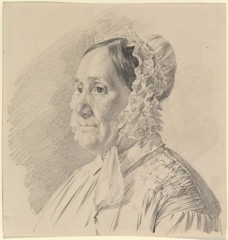 Portrait of a Woman in a Lace Bonnet, in three-quarter profile to the left Wall Art by Ferdinand Georg Waldmüller - High-Resolution Digital Print