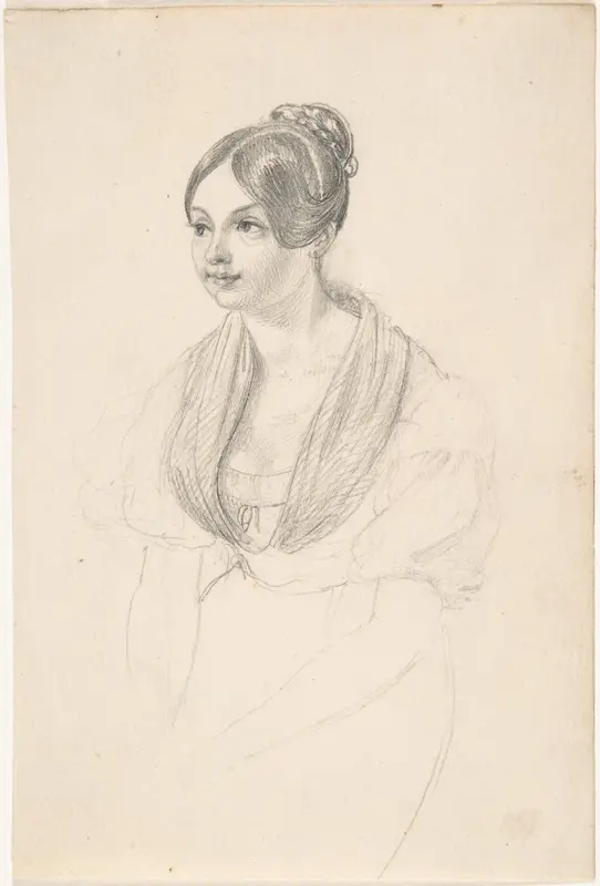 Portrait of a Young Woman; verso: Sketch of a Young Woman with her Hands Resting on a Table Wall Art by Georg Friedrich Kersting - High-Resolution Digital Print