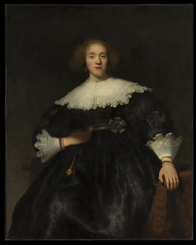 Portrait of a Young Woman with a Fan Wall Art by Rembrandt (Rembrandt van Rijn) - High-Resolution Digital Print