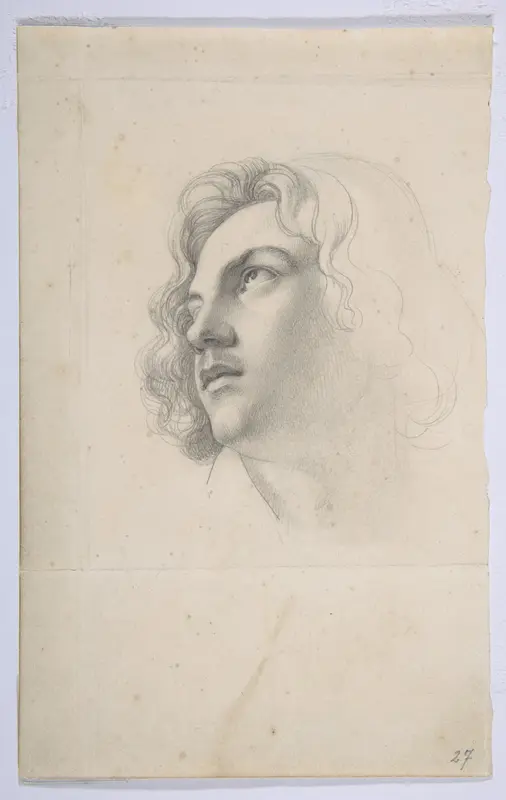 Portrait of Alfred Rethel, looking up; verso: Studies of two heads Wall Art by Heinrich Karl Anton Mücke - High-Resolution Digital Print