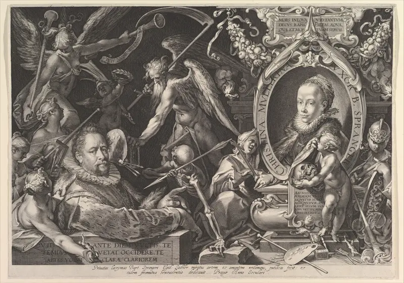 Portrait of Bartholomeus Spranger with an Allegory on the Death of his Wife, Christina Muller Wall Art by Aegidius Sadeler II - High-Resolution Digital Print