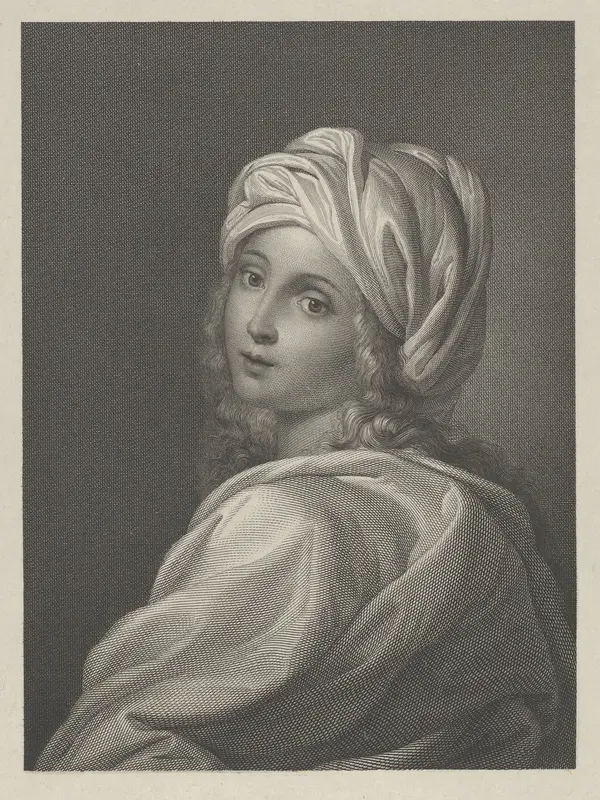 Portrait of Beatrice Cenci in bust-length, turning to face outwards with a cloth wrapped around her head, after Reni Wall Art by Giovita Garavaglia - High-Resolution Digital Print