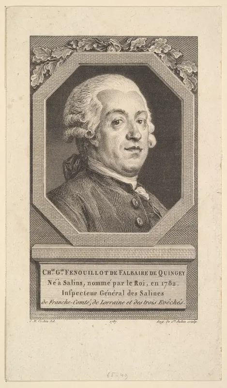 Portrait of Charles George Fenouillot de Falbaire de Quingey Wall Art by Augustin de Saint-Aubin - High-Resolution Digital Print