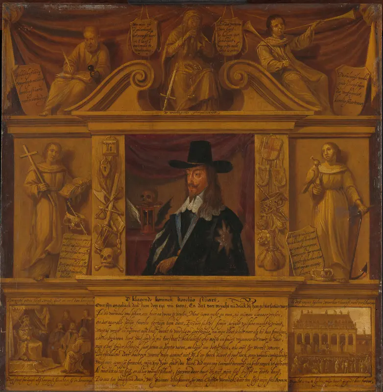 Portrait of Charles I, King of England, in a Frame with Allegorical Figures and Historical Representations Wall Art by anonymous - High-Resolution Digital Print
