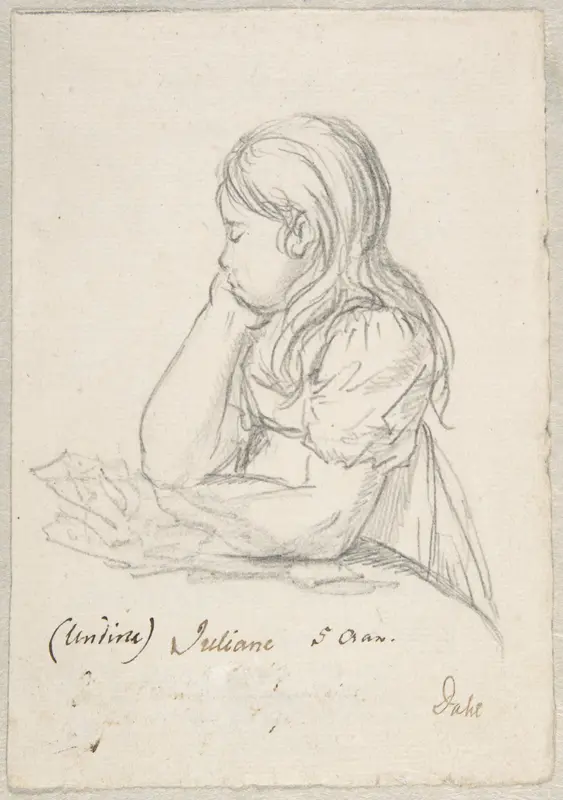 Portrait of Juliane Sophie Heger as a Child, leaning on a Table Wall Art by Johan Christian Dahl - High-Resolution Digital Print