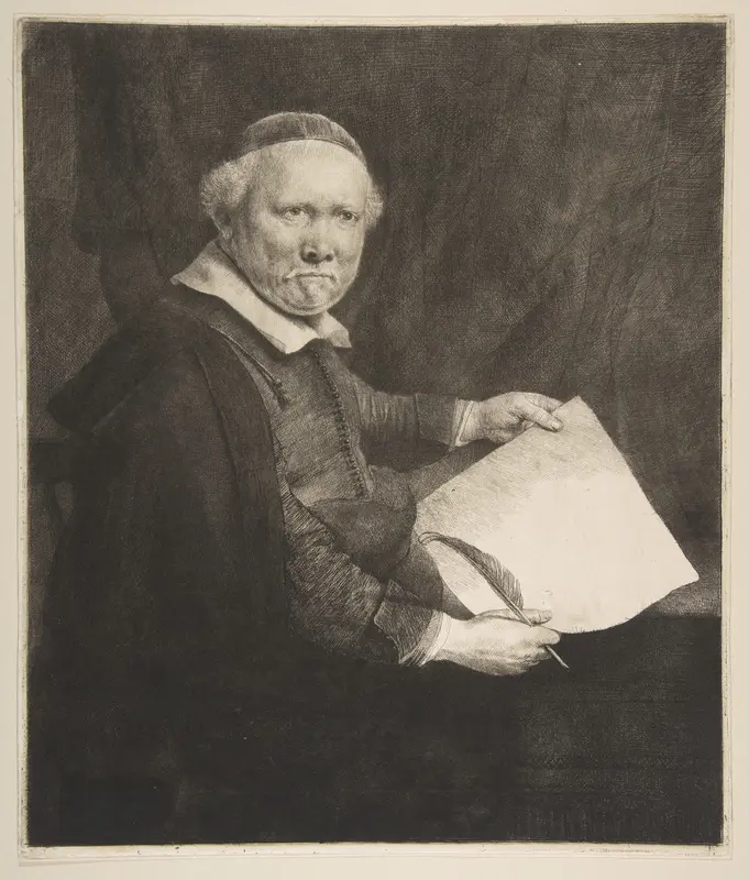 Portrait of Lieven Willemsz van Coppenol, Writing Master (the larger plate) Wall Art by Rembrandt (Rembrandt van Rijn) - High-Resolution Digital Print