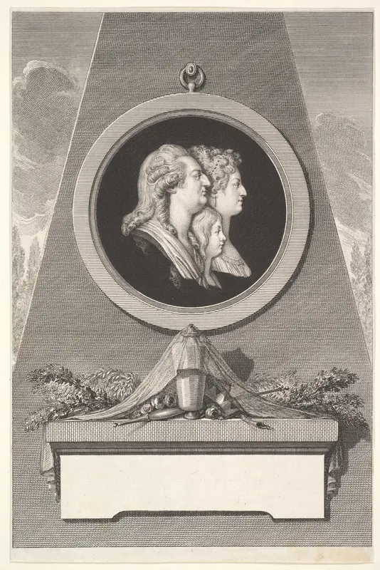 Portrait of Louis XVI, Marie Antoinette and The Dauphin Wall Art by Augustin de Saint-Aubin - High-Resolution Digital Print