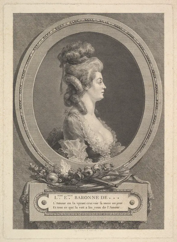 Portrait of Louise Émilie Baronne de *** Wall Art by Augustin de Saint-Aubin - High-Resolution Digital Print