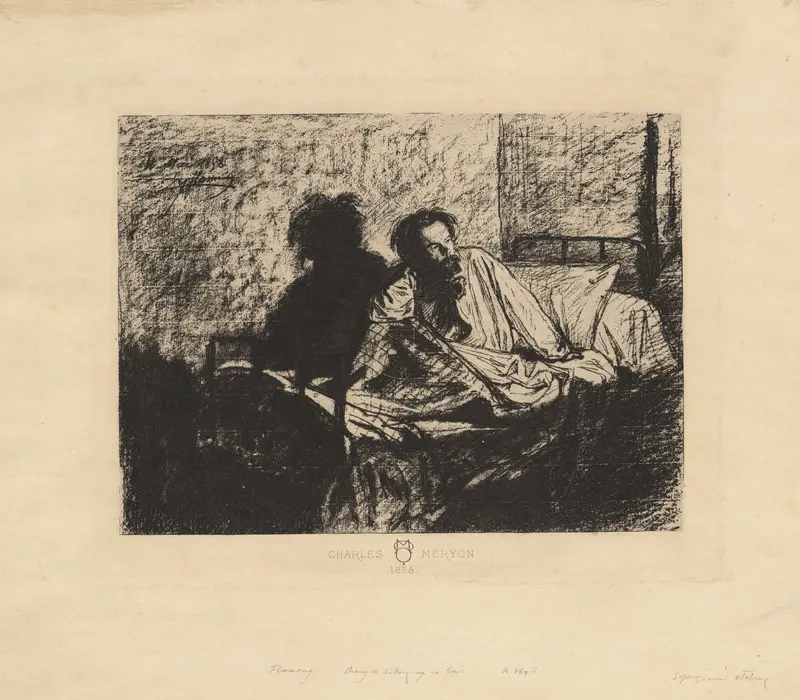 Portrait of Meryon Sitting up in Bed Wall Art by Léopold Flameng - High-Resolution Digital Print
