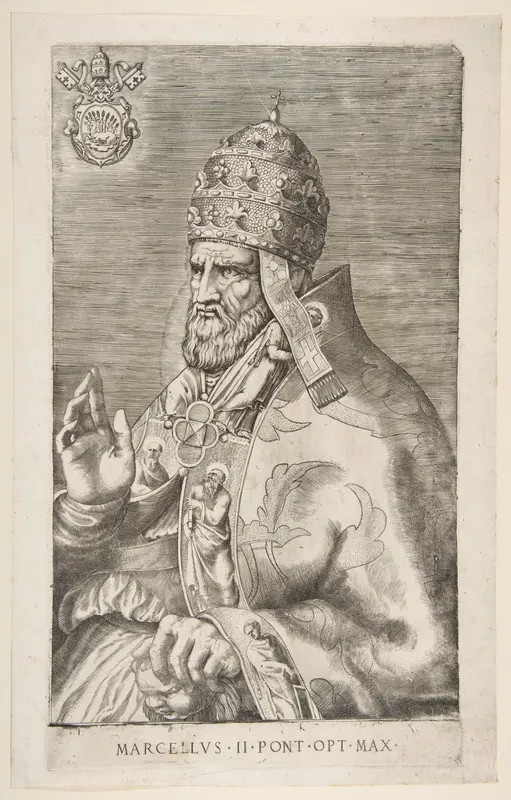 Portrait of Pope Marcellus II, right hand raised facing left Wall Art by Giulio Bonasone - High-Resolution Digital Print