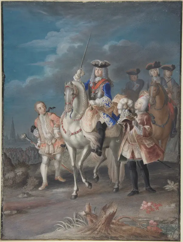 Portrait of the consort of Maria Theresa, queen of Hungary and Bohemia, on horseback Wall Art by Anonymous, French, 18th century - High-Resolution Digital Print