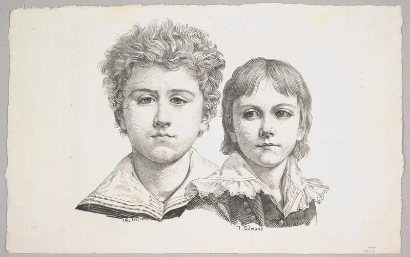 Portrait of the Rabe Children: Hermann, age 14 and Edmond, age 7 (recto); Proof before corrections of small faults in the images (verso)