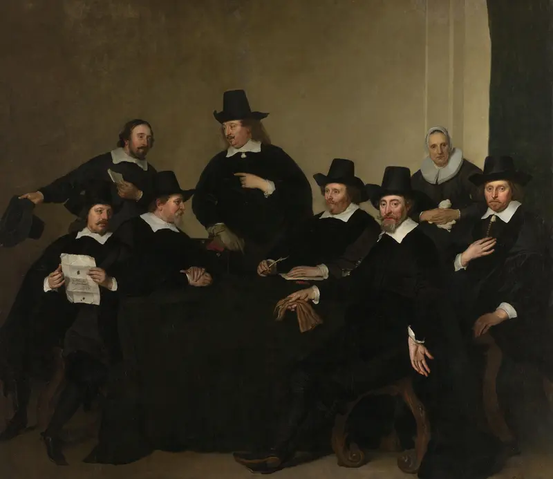 Portrait of the Regents of the Nieuwezijds Institute for the Outdoor Relief of the Poor, Amsterdam, c. 1650 Wall Art by Unknown - High-Resolution Digital Print