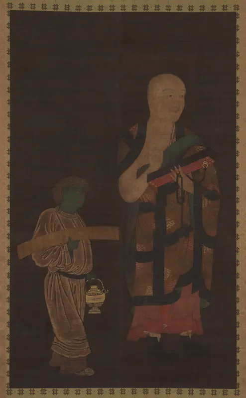 Portrait of Xuanzang (Genjō) with Attendant Wall Art by Kasuga Motomitsu - High-Resolution Digital Print