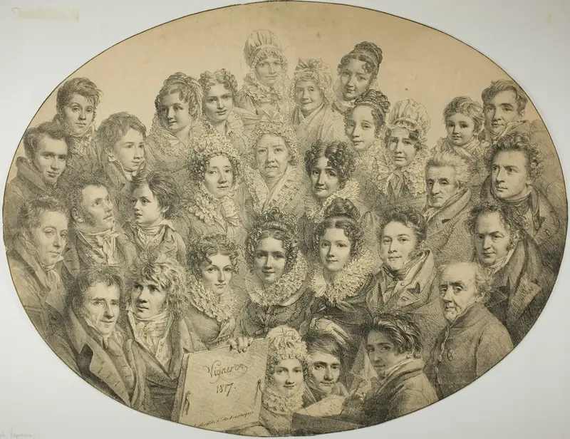 Portraits of 31 people in an Oval Wall Art by Pierre Roch Vigneron - High-Resolution Digital Print