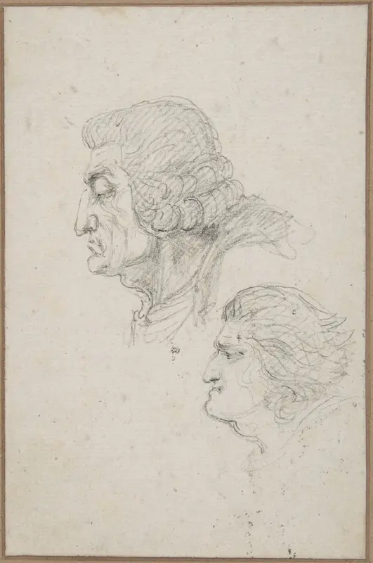 Portraits of Jean-Baptiste-Joseph Gobel (1727-1794), Bishop of Paris in 1792-93, and Pierre-Gaspard Chaumette (1763-1794), Procurator of the Commune in 1792, sketched on the way to the guillotine, April 12, 1794. Wall Art by Baron Dominique Vivant Denon - High-Resolution Digital Print