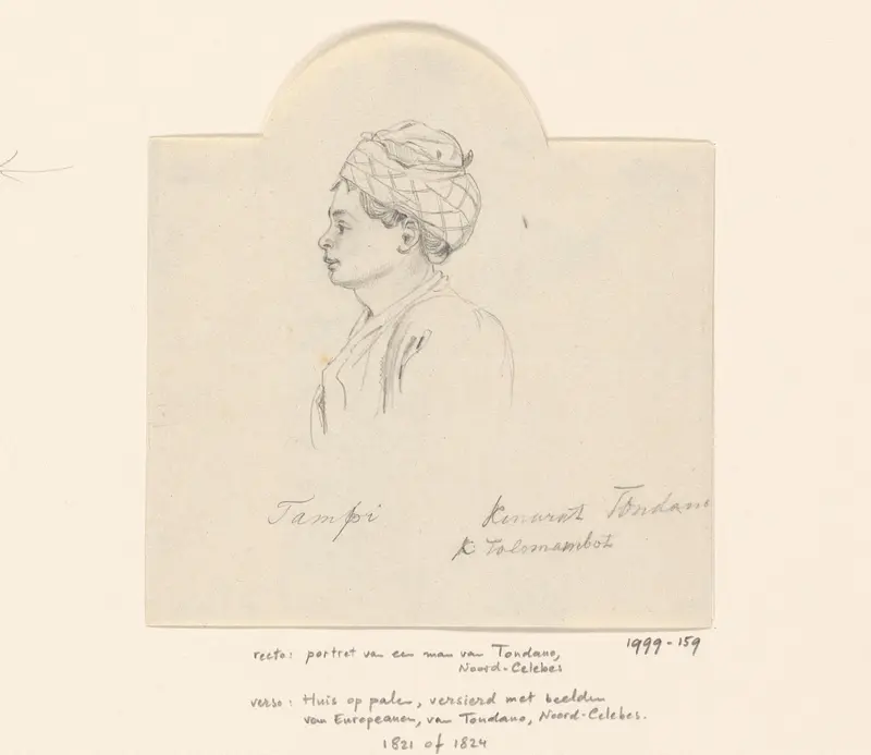 Portret in profiel van Tampi, een man van Tondano, Noord-Celebes Wall Art by Adrianus Johannes Bik - High-Resolution Digital Print