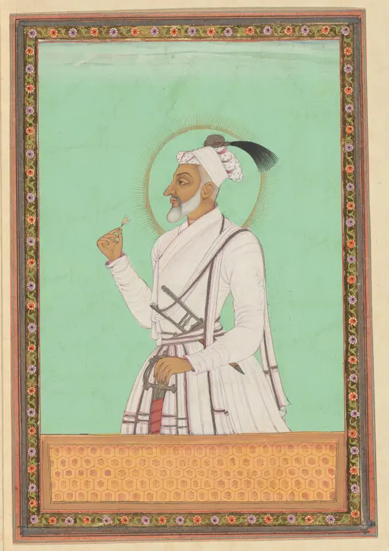 Portret van Aurangzeb, jongste zoon van Shah Jahan, die in de tijd van zijn vader regeerde over de provincie Deccan, en na de dood van zijn vader over geheel Delhi regeert nadat hij alle drie zijn broers heeft gedood. Wall Art by anonymous - High-Resolution Digital Print