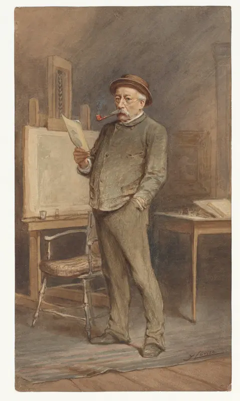 Portret van Charles Rochussen in zijn atelier Wall Art by Hendrik Jan Carel Linse - High-Resolution Digital Print