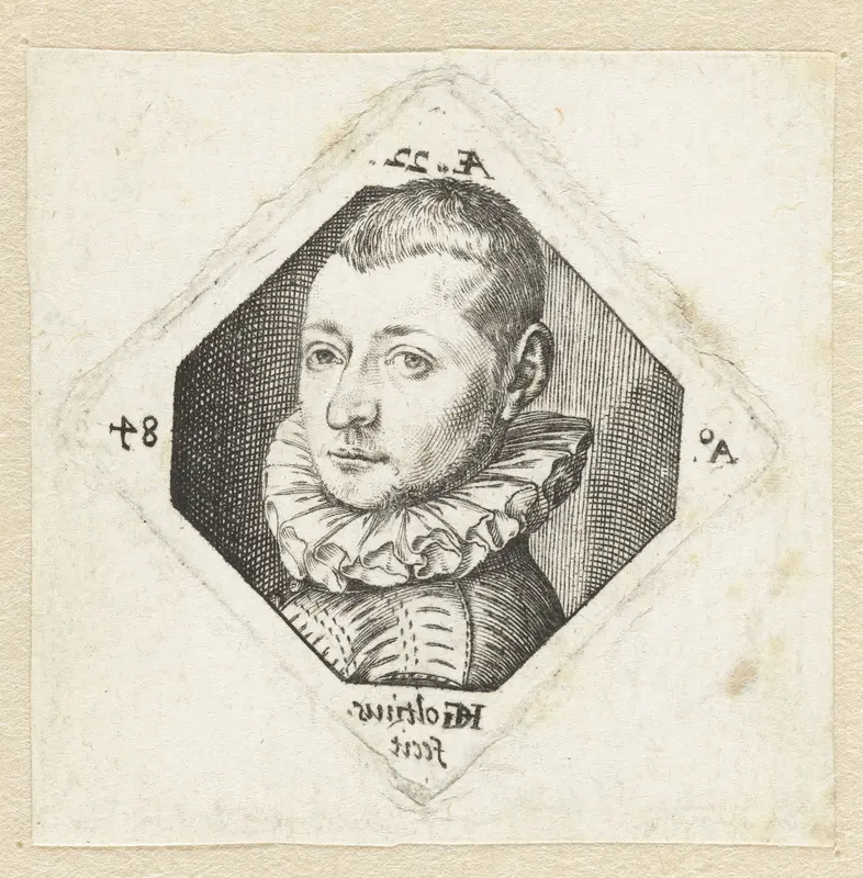 Portret van Cornelis Cornelisz. van Haarlem op 22-jarige leeftijd Wall Art by Unknown - High-Resolution Digital Print