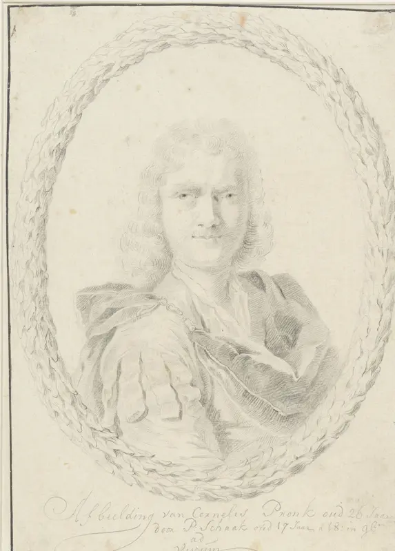 Portret van Cornelis Pronk, in ovale lauwerkrans Wall Art by P. Schaak - High-Resolution Digital Print