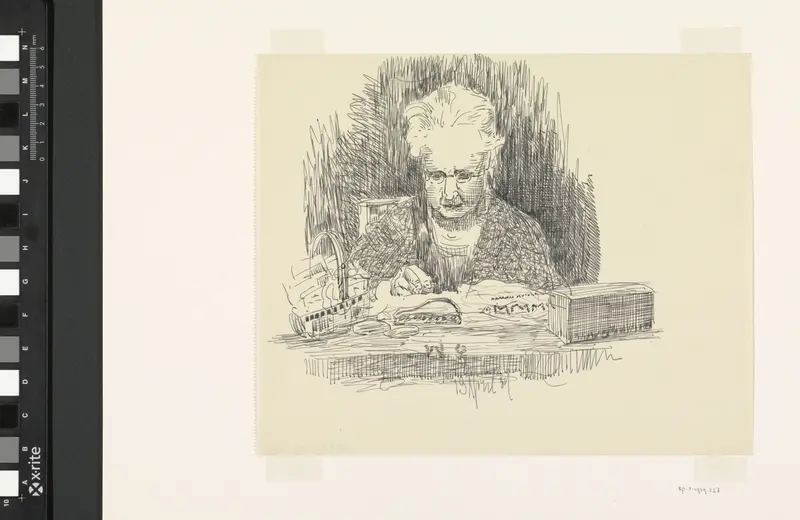 Portret van de echtgenote van Carel Adolph Lion Cachet, handwerkend achter een tafel Wall Art by Carel Adolph Lion Cachet - High-Resolution Digital Print