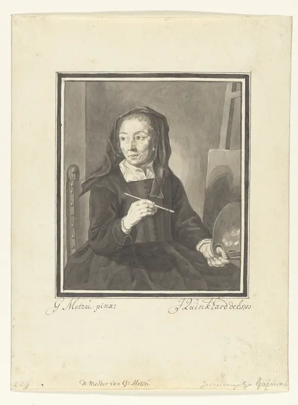 Portret van de moeder van Gabriël Metsu, schilderend Wall Art by Julius Henricus Quinkhard - High-Resolution Digital Print