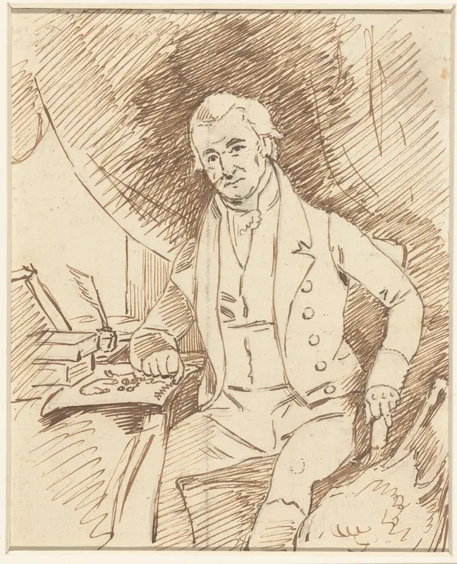 Portret van de natuurkundige Martinus van Marum, zittend aan een schrijftafel Wall Art by anonymous - High-Resolution Digital Print