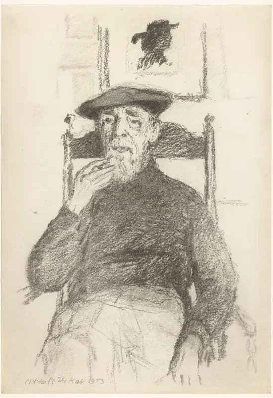 Portret van de schilder Dirk Nijland zittend op een stoel Wall Art by Unknown - High-Resolution Digital Print