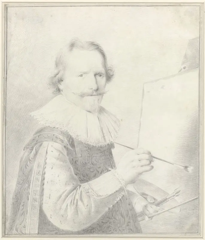 Portret van de schilder Frederik Hendricksz. Vroom, staande voor een schildersezel Wall Art by anonymous - High-Resolution Digital Print