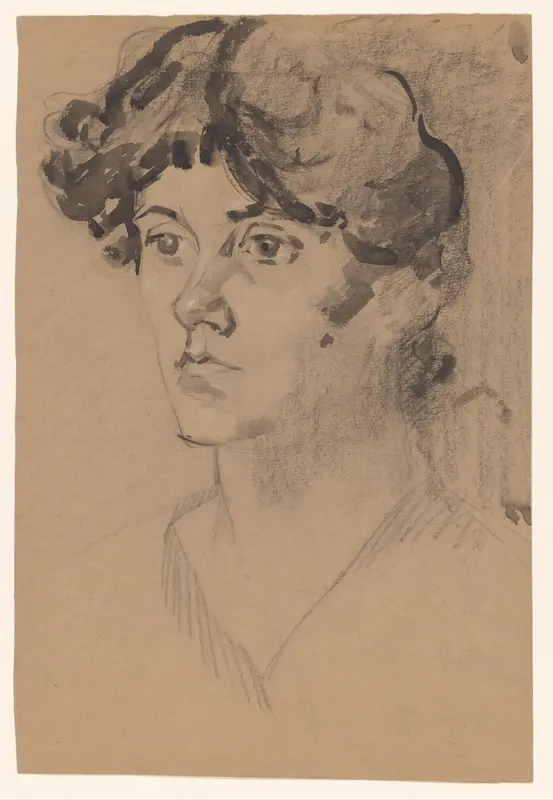 Portret van de vrouw van Wilhelmus Johannes Steenhoff, driekwart naar links Wall Art by Wilhelmus Johannes Steenhoff - High-Resolution Digital Print