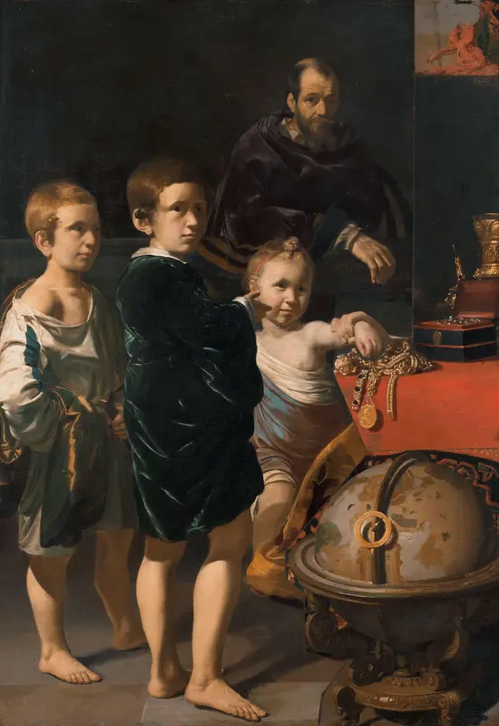 Portret van drie kinderen en een man Wall Art by Unknown - High-Resolution Digital Print