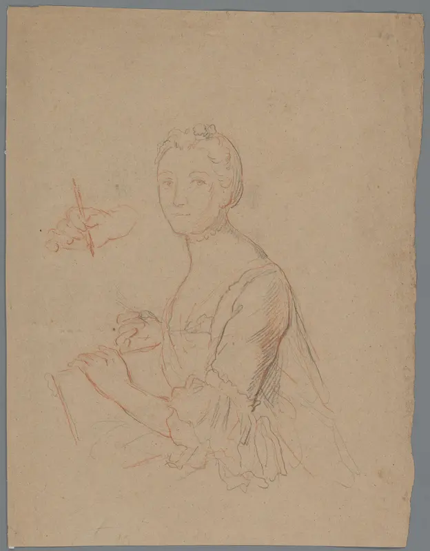Portret van een dame met papier en stift Wall Art by anonymous - High-Resolution Digital Print