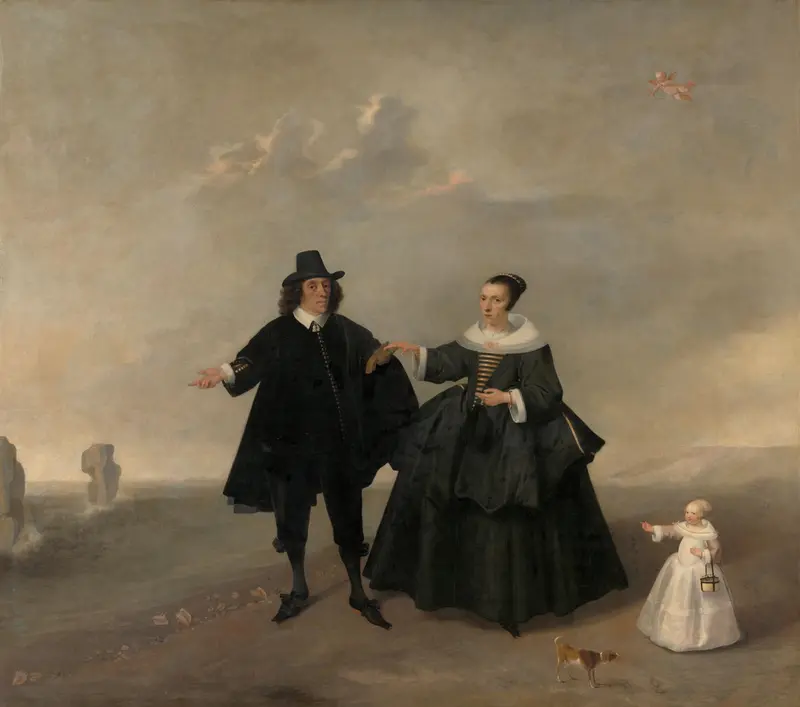 Portret van een echtpaar met kind, leden van de familie van Beresteyn Wall Art by anonymous - High-Resolution Digital Print