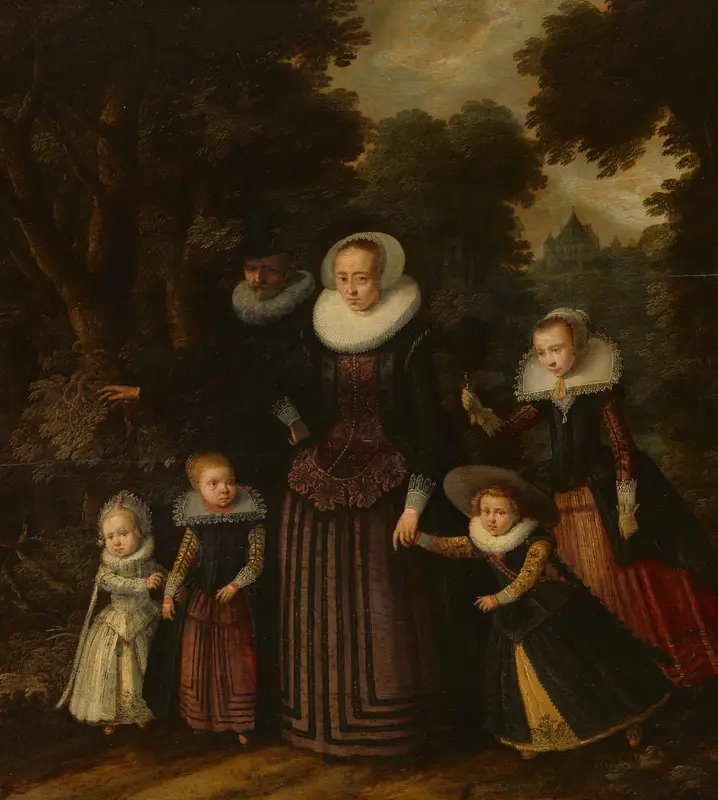 Portret van een echtpaar met vier kinderen Wall Art by anonymous - High-Resolution Digital Print