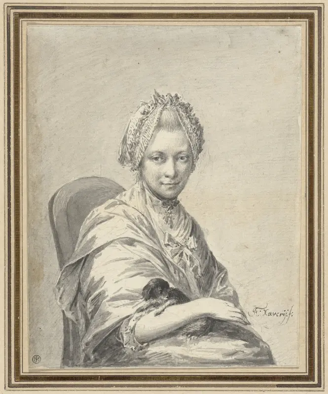 Portret van een jonge vrouw met een hondje Wall Art by Franciscus Xaverius Xavery - High-Resolution Digital Print