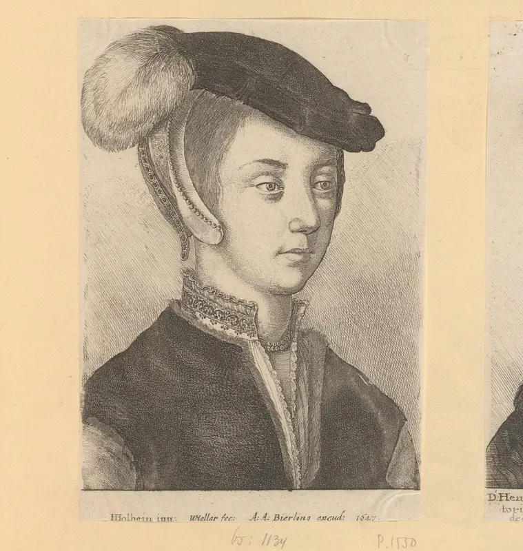 Portret van een jonge vrouw met gepluimde bonnet Wall Art by Unknown - High-Resolution Digital Print